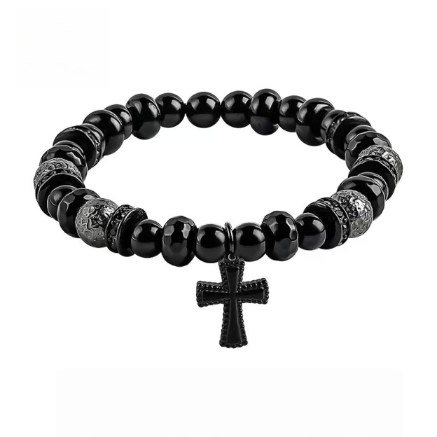 Victory's Anarchy: Punk Black Obsidian & Onyx Bracelet for Hope