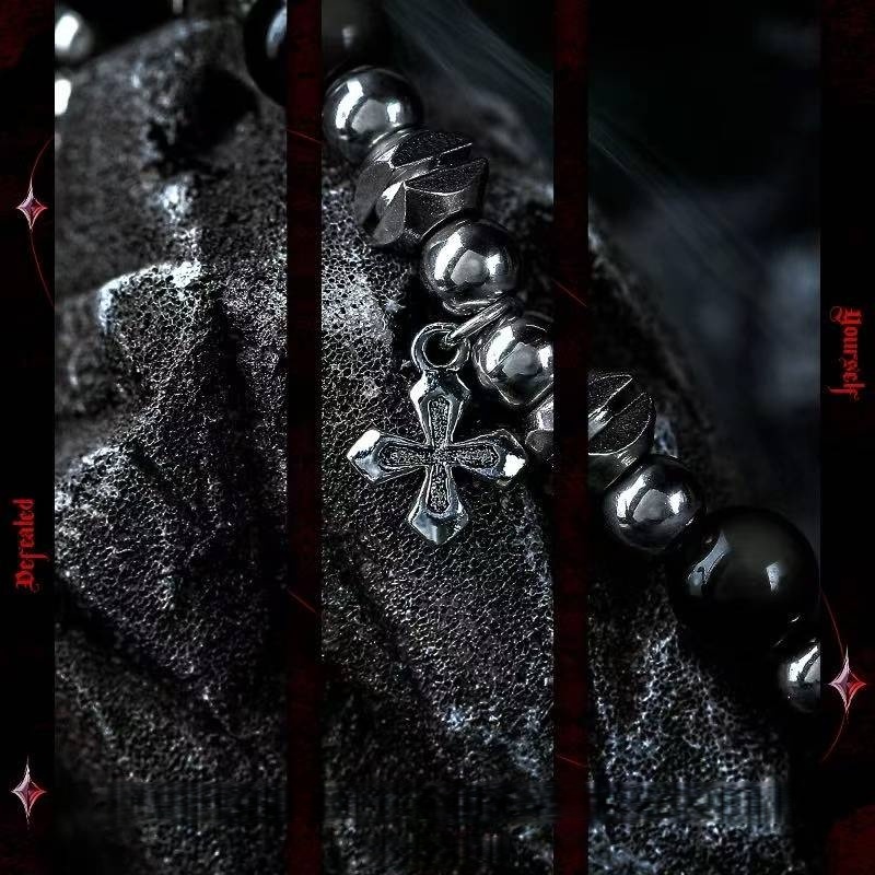 Faith's Armor: Black Obsidian & Cross Bracelet for Victory & Hope