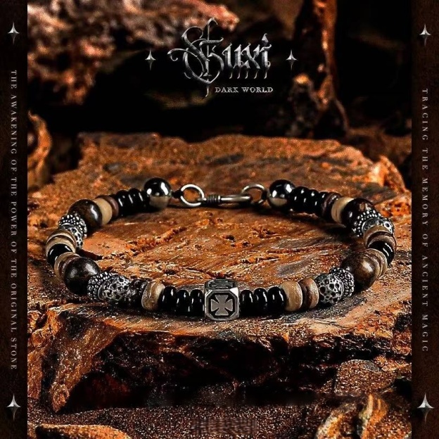 The Braveheart Strand: Men's Black Onyx & Brown Coconut Shell Bracelet with Bronze Accents - Stone Beads for Courage & Hope