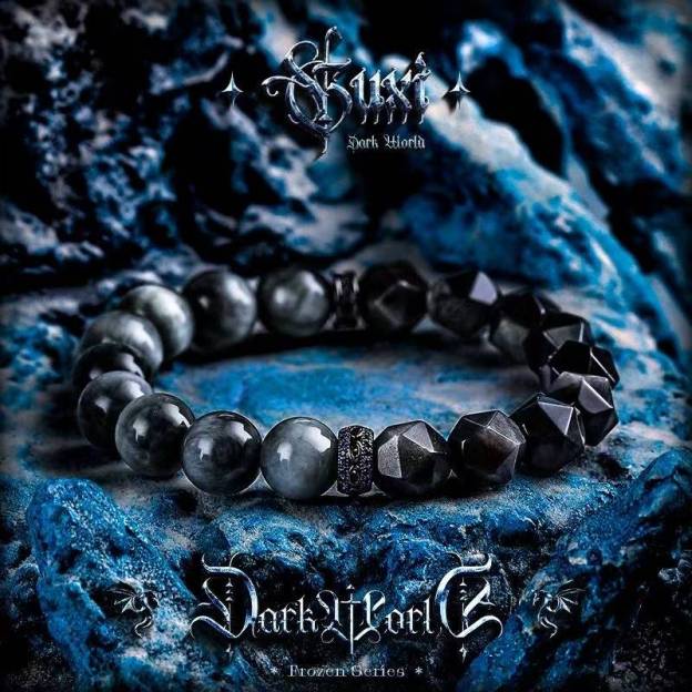 Men's Black Obsidian Eagle Eye Bracelet, Silver Accent Gothic Style for Resilience and Clarity