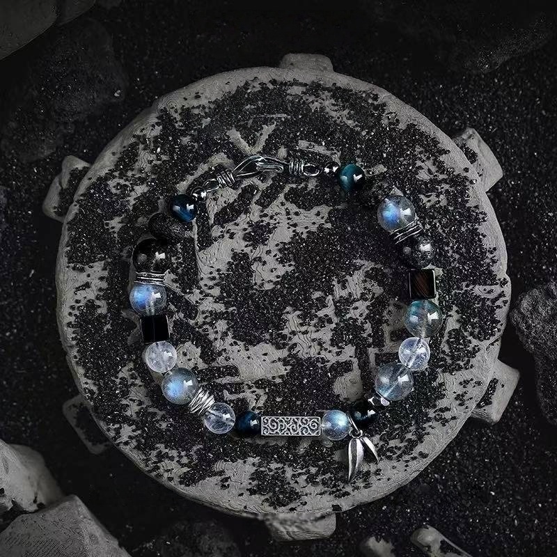 The Moonlit Ascent: Men's Moonstone & Blue Tiger Eye Bracelet for Hope & Triumph