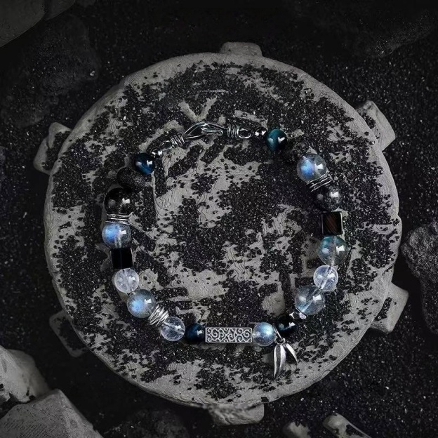 The Moonlit Ascent: Men's Moonstone & Blue Tiger Eye Bracelet for Hope & Triumph