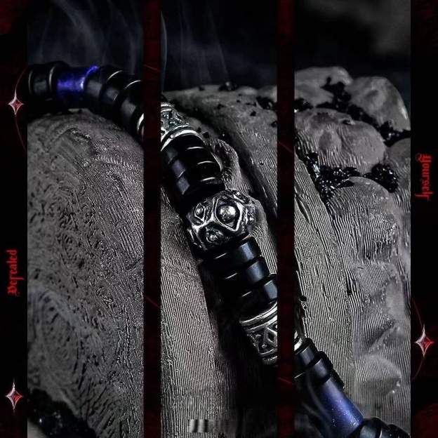 The Guardian's Ward: Men's Blue Howlite & Black Coconut Shell Bracelet for Cleansing & Peace