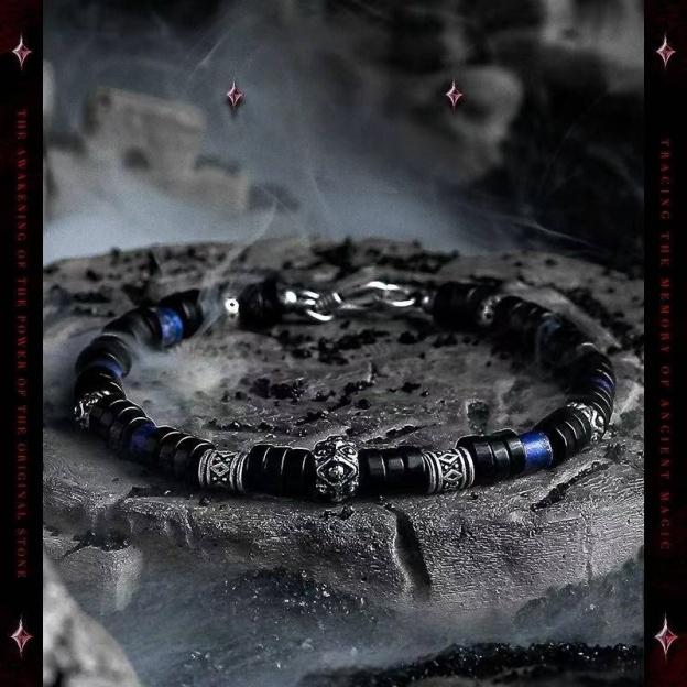 The Guardian's Ward: Men's Blue Howlite & Black Coconut Shell Bracelet for Cleansing & Peace