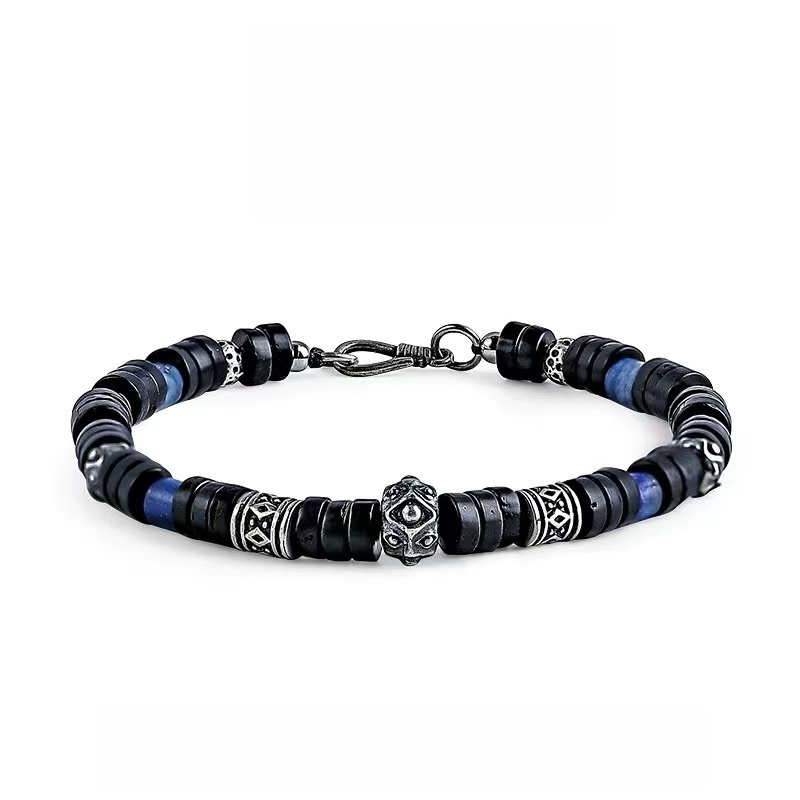 The Guardian's Ward: Men's Blue Howlite & Black Coconut Shell Bracelet for Cleansing & Peace