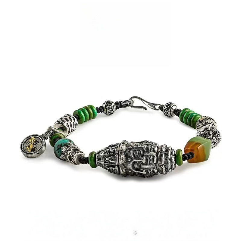 The Voyager's Chronicle: Men's African Turquoise & Howlite Bracelet with Agate Beads for Grounded Energy