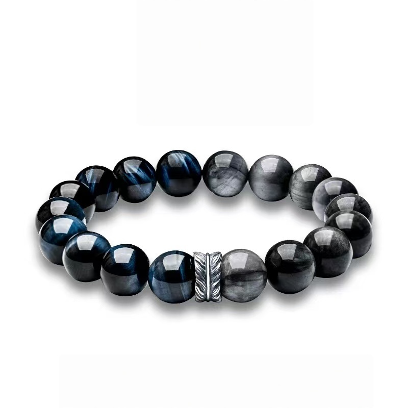 The Guardian's Insight: Men's Vintage Hawk's Eye & Blue Tiger Eye Bracelet for Clarity & Protection