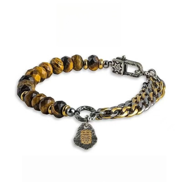 Men's Tiger Eye Bracelet - Retro Stone Bead Design for Courage & Confidence