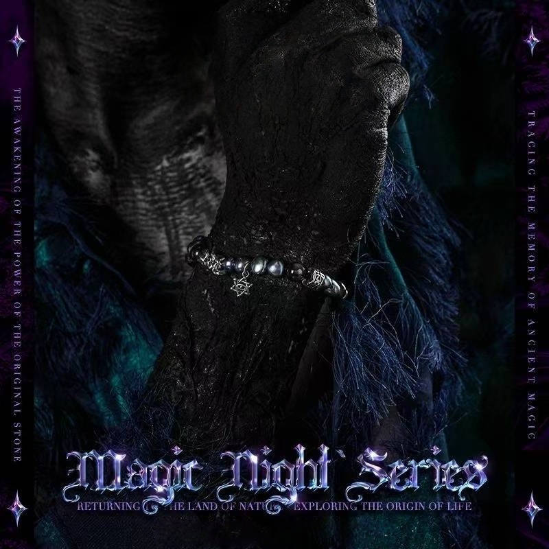 Men's Black Obsidian Bracelet with Silver & Baroque Pearl - Stone of Hope & Guidance