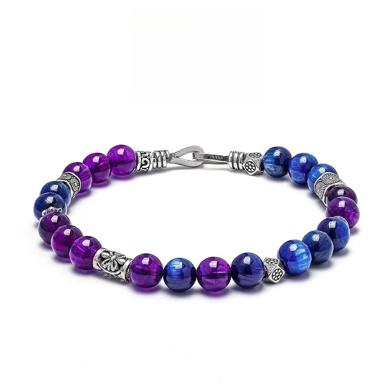 Men's Amethyst & Kyanite Bracelet - Retro Design for Intuition & Inner Vision