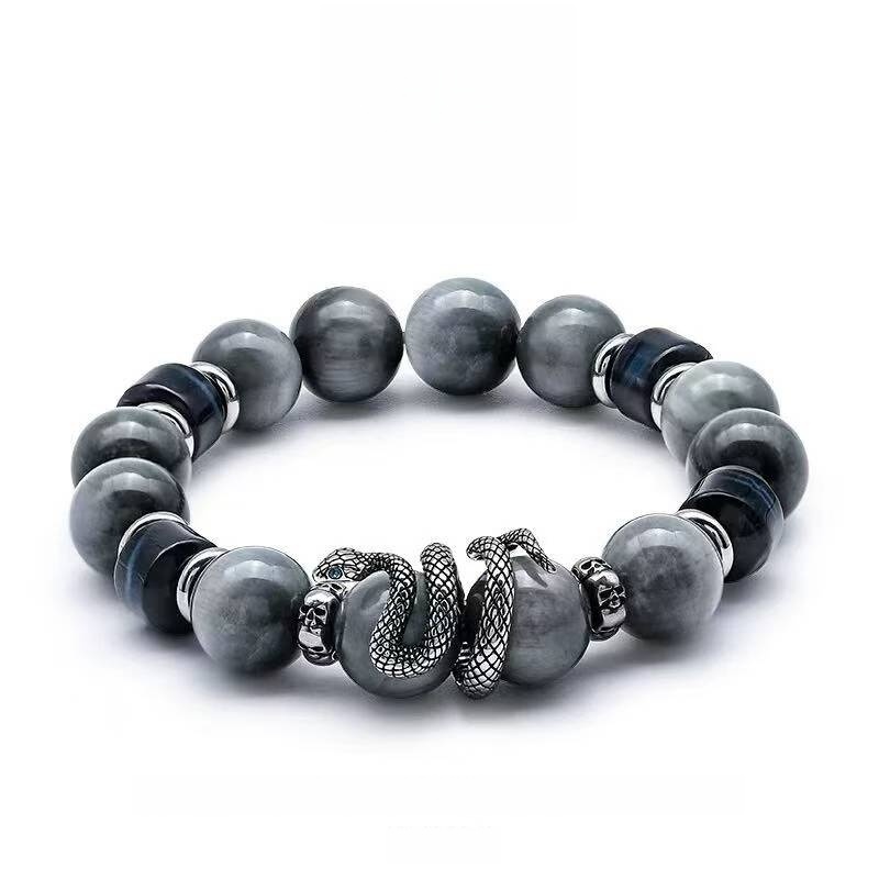 Men's Hawk's Eye & Blue Tiger Eye Bracelet - Stone of Resilience & Insight - Natural Gemstone Beads