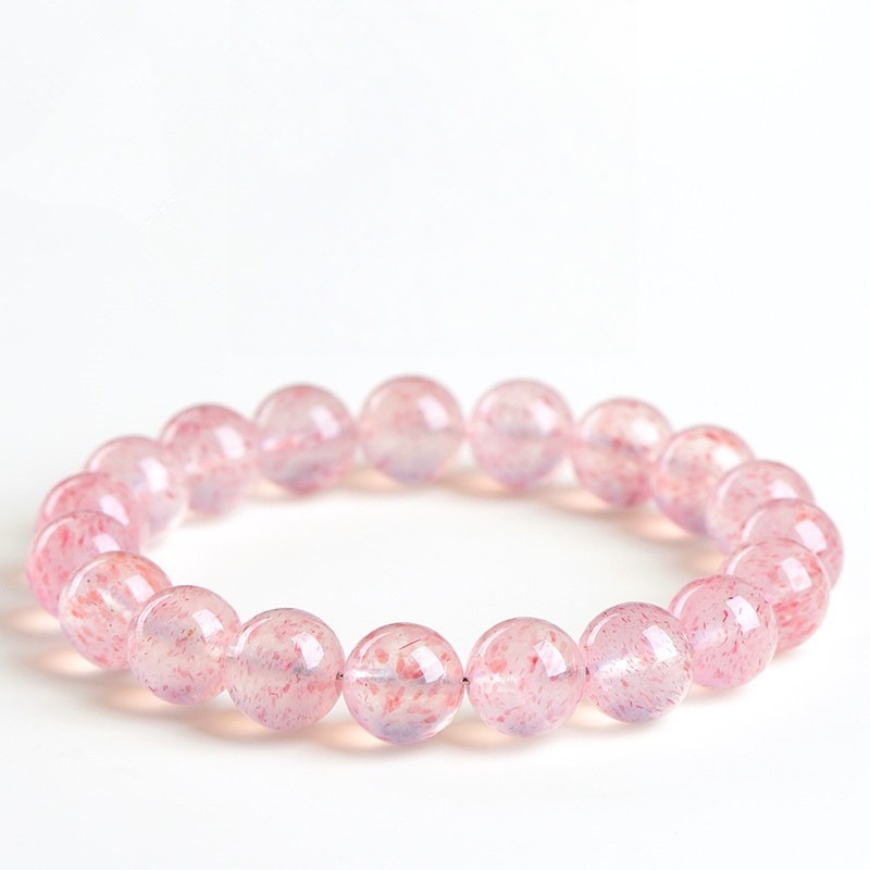 Natural White Body Petal Strawberry Quartz Bracelet - Stone of Cleansed Love & New Beginnings