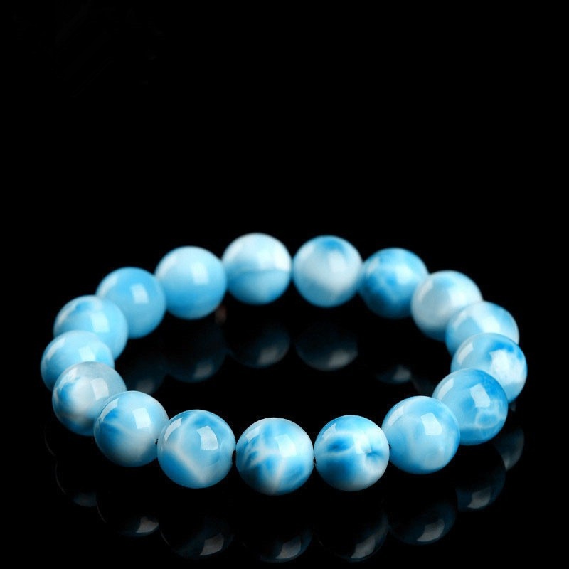 Natural 7A Larimar Bead Bracelet - Stone of Oceanic Calm & Peaceful Communication