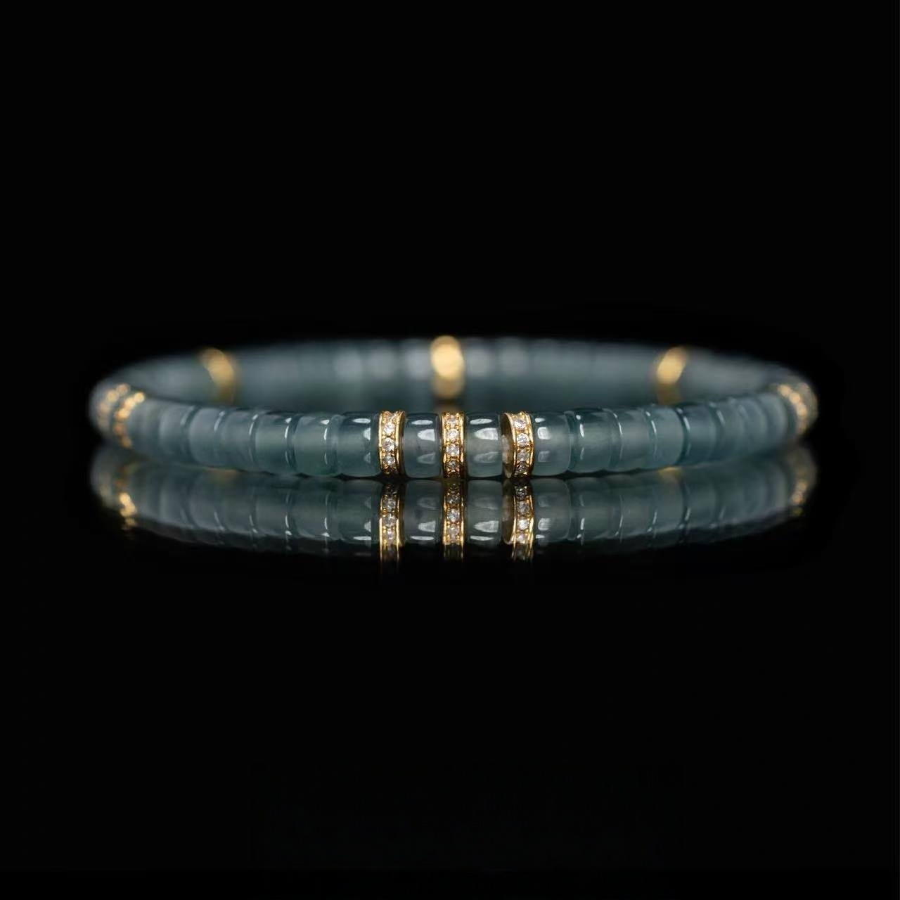 Gray Jadeite Bracelet | 5.5mm Mora Gray Beads with Gold Inlay for Serene Wisdom