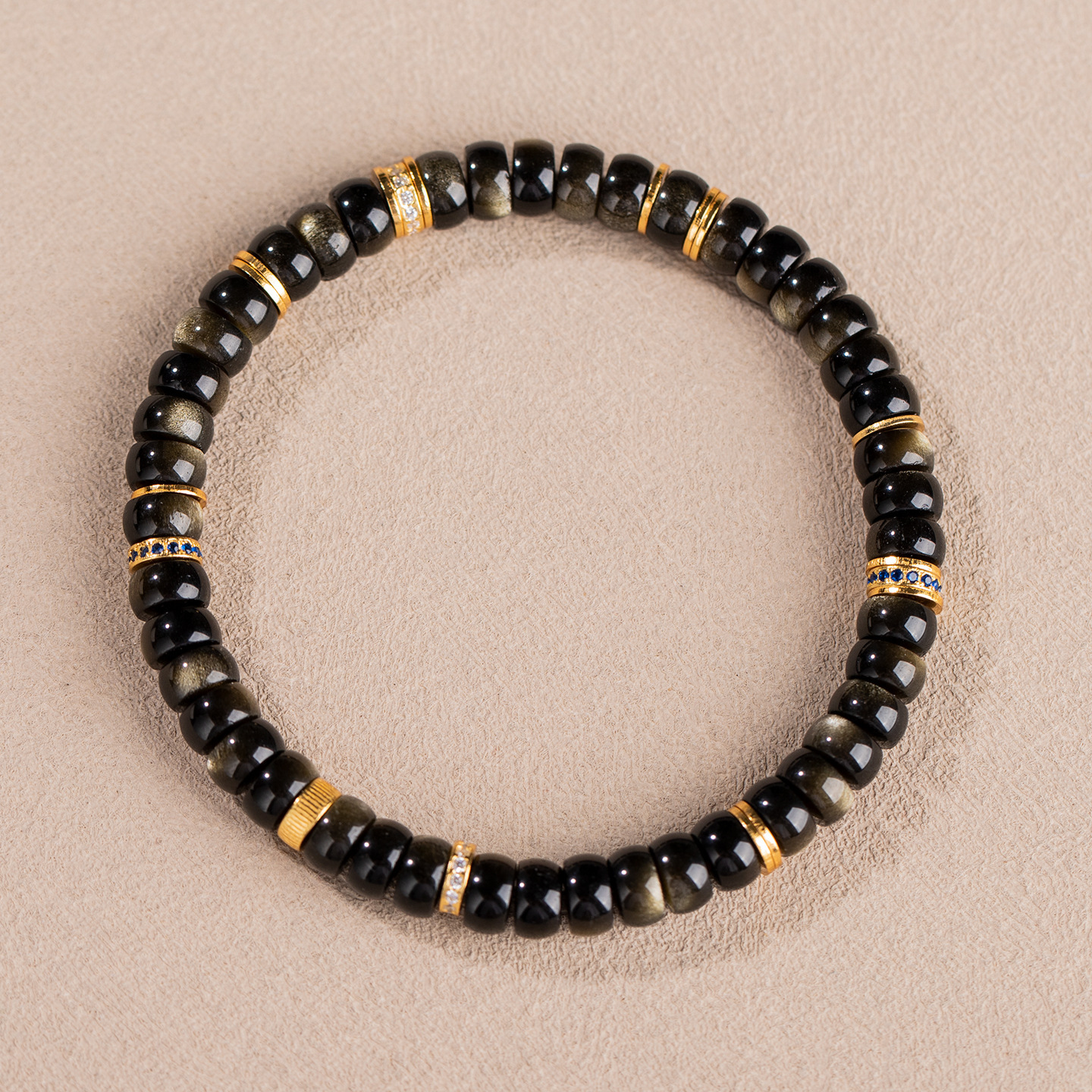 Gold Sheen Obsidian Disc Bracelet - Stone of Wealth & Abundance