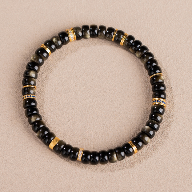 Gold Sheen Obsidian Disc Bracelet - Stone of Wealth & Abundance