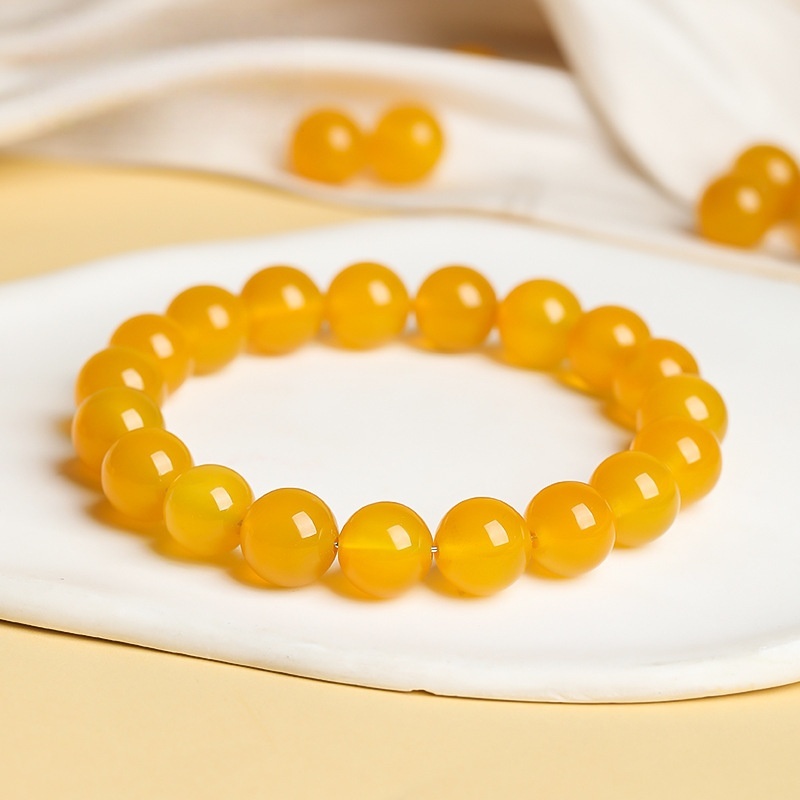 Natural Yellow Carnelian Agate Stretch Bracelet for Solar Plexus Chakra, Confidence & Abundance