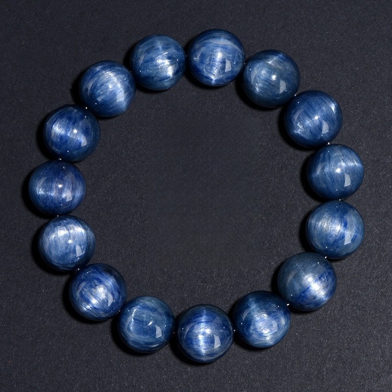 Align & Intuit: Natural Old Mine Kyanite Bead Bracelet with Cat's Eye