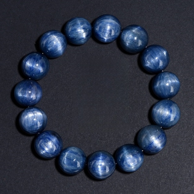 Align & Intuit: Natural Old Mine Kyanite Bead Bracelet with Cat's Eye