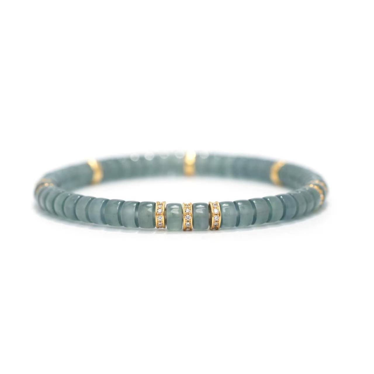 Gray Jadeite Bracelet | 5.5mm Mora Gray Beads with Gold Inlay for Serene Wisdom
