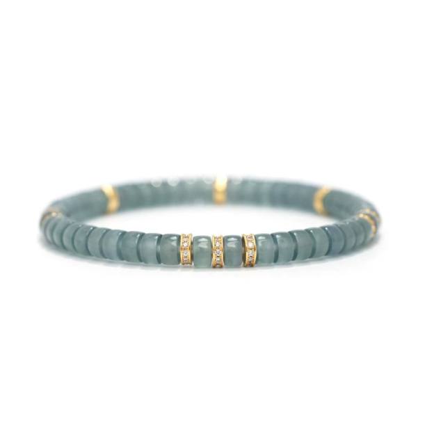 Gray Jadeite Bracelet | 5.5mm Mora Gray Beads with Gold Inlay for Serene Wisdom