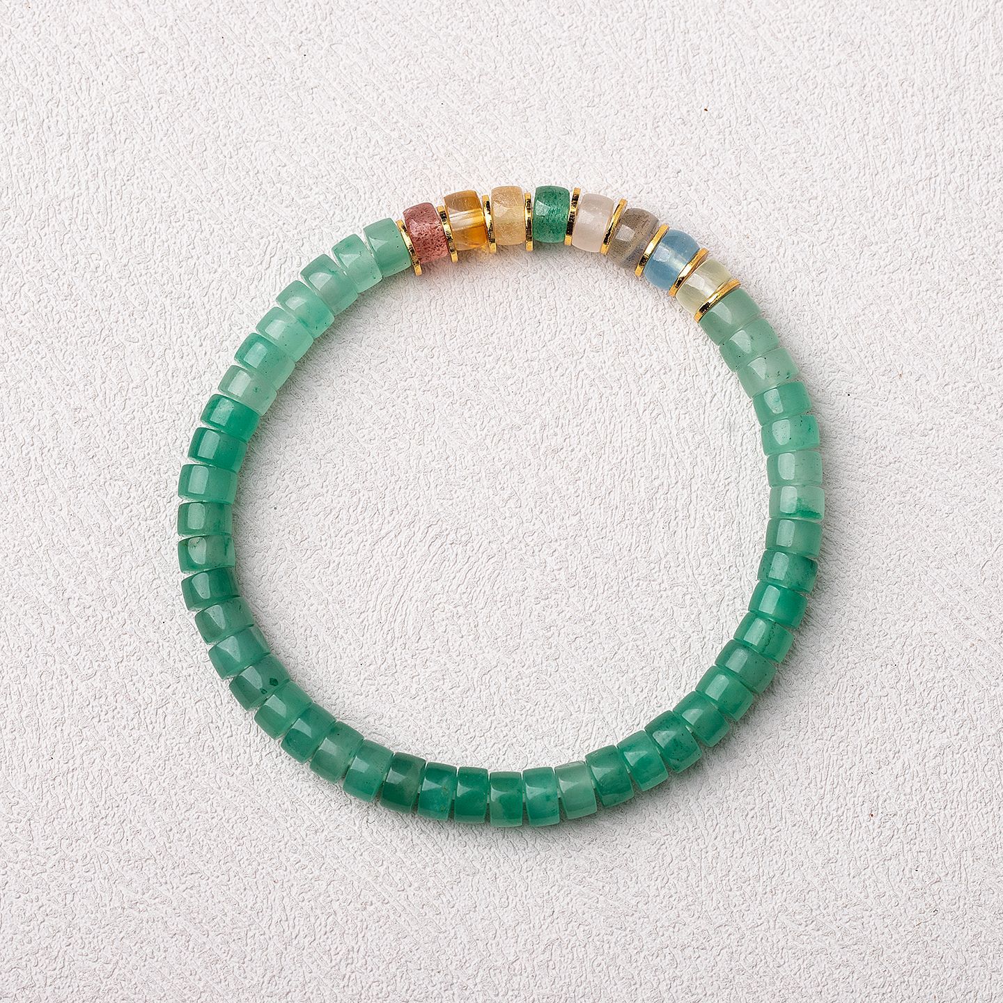 African Jade Bracelet - Icy Dream in Sunlit Green with Gold & Diamond Accents