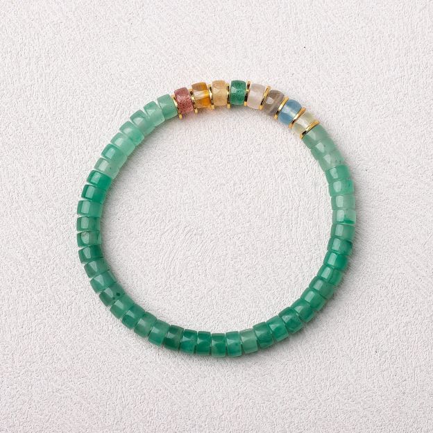 African Jade Bracelet - Icy Dream in Sunlit Green with Gold & Diamond Accents