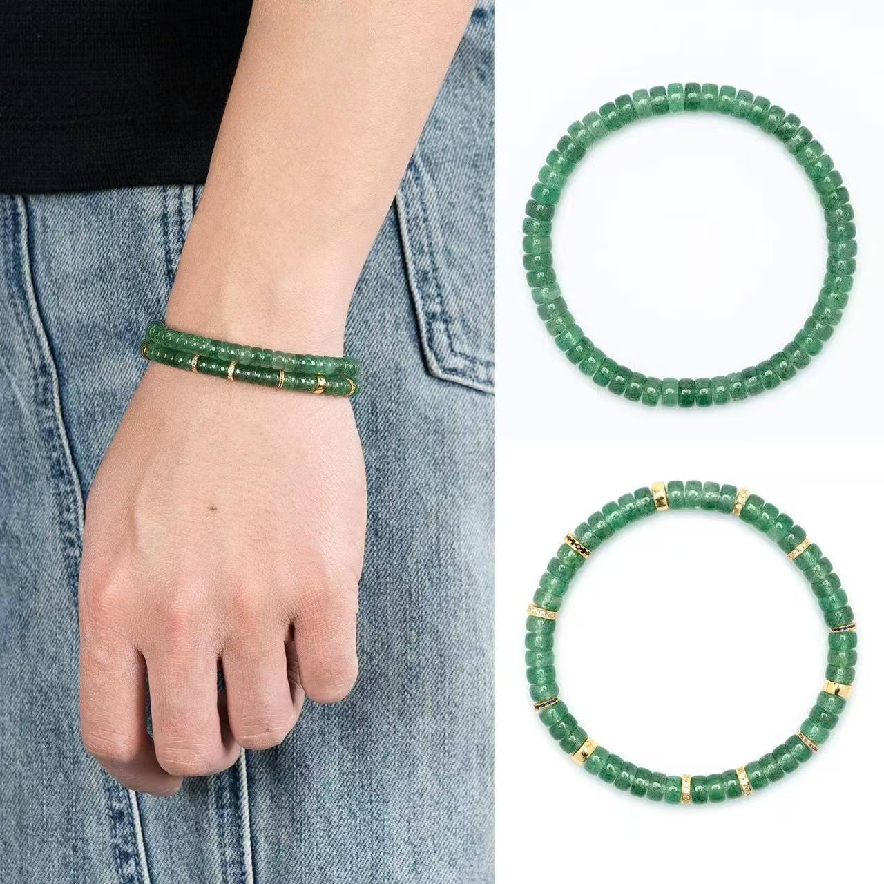 6MM Natural Green Strawberry Quartz Bracelet | For Harmonious Relationships & Heart Healing