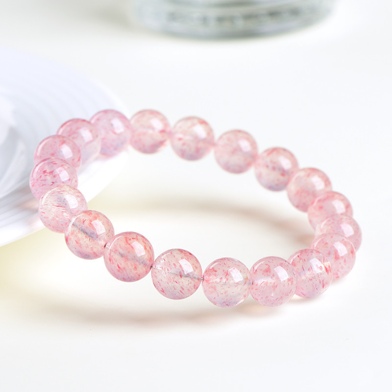 Natural White Body Petal Strawberry Quartz Bracelet - Stone of Cleansed Love & New Beginnings