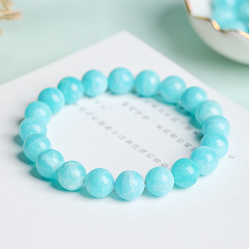 Natural Amazonite & Chalcedony Bead Bracelet - Stone of Soothing Truth & Balanced Energy