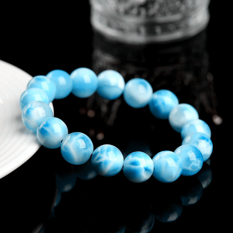 Natural 7A Larimar Bead Bracelet - Stone of Oceanic Calm & Peaceful Communication