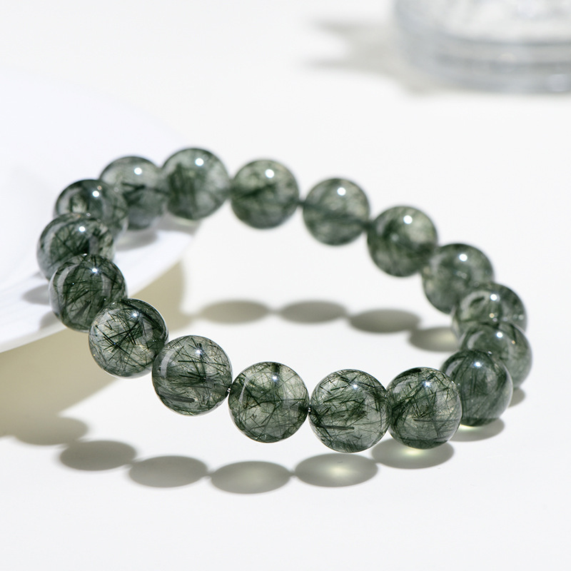 Natural Cat's Eye Green Rutilated Quartz Bracelet - Stone of Wealth Flow & Bright Fortune