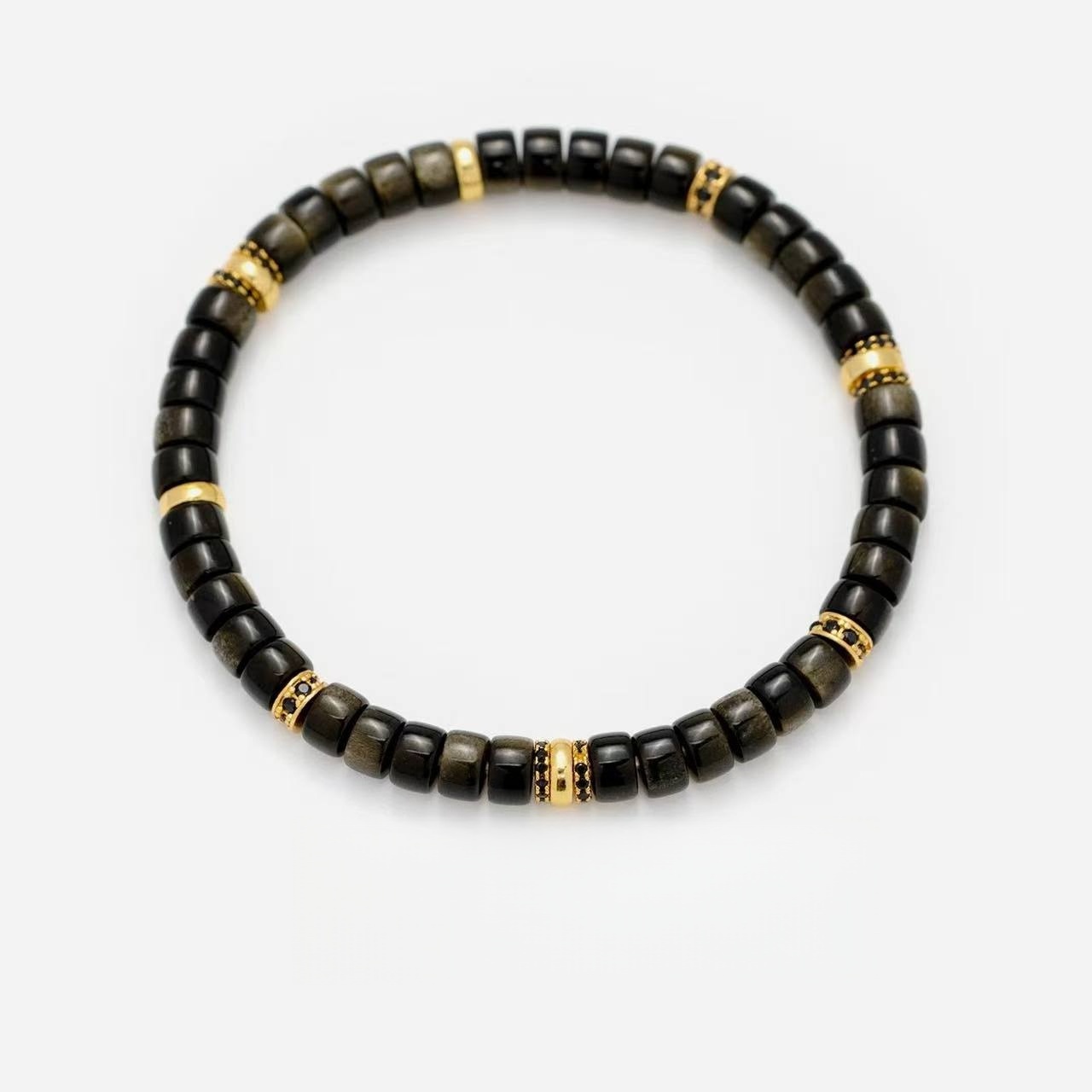 Gold Sheen Obsidian Disc Bracelet - Stone of Wealth & Abundance