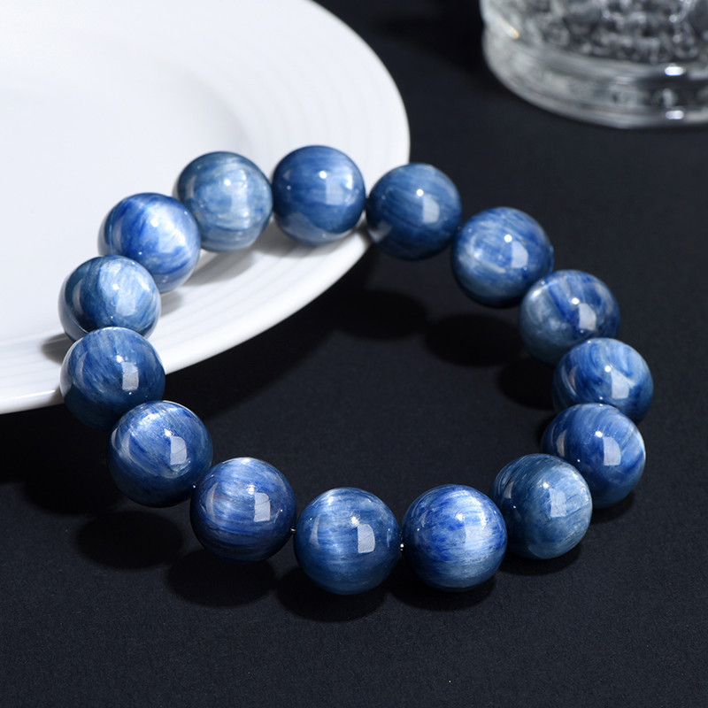 Align & Intuit: Natural Old Mine Kyanite Bead Bracelet with Cat's Eye