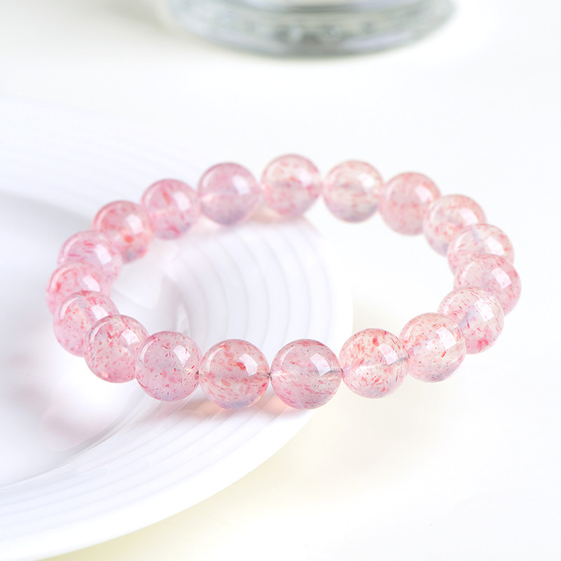 Natural White Body Petal Strawberry Quartz Bracelet - Stone of Cleansed Love & New Beginnings