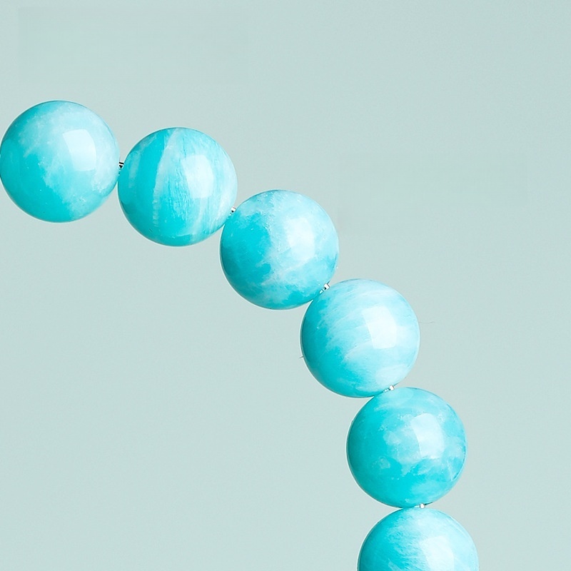 Natural Amazonite & Chalcedony Bead Bracelet - Stone of Soothing Truth & Balanced Energy