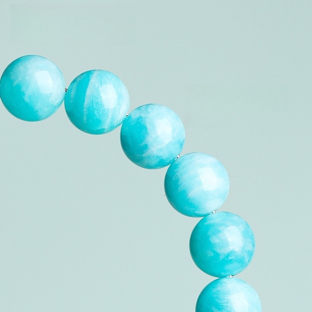 Natural Amazonite & Chalcedony Bead Bracelet - Stone of Soothing Truth & Balanced Energy