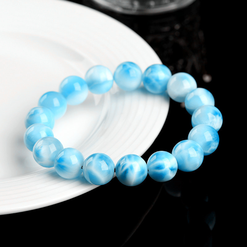 Natural 7A Larimar Bead Bracelet - Stone of Oceanic Calm & Peaceful Communication