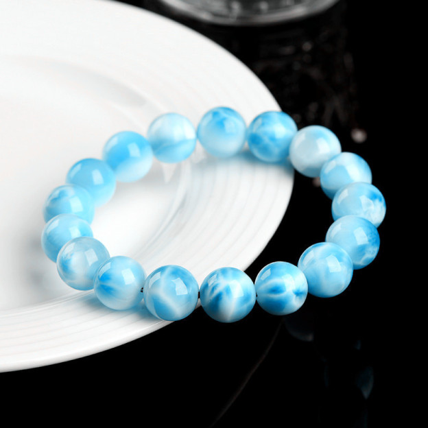 Natural 7A Larimar Bead Bracelet - Stone of Oceanic Calm & Peaceful Communication