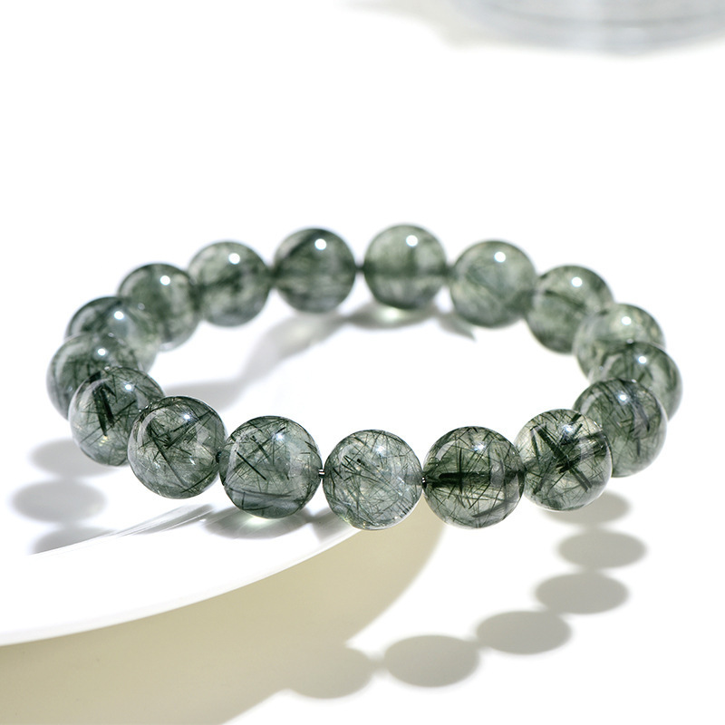 Natural Cat's Eye Green Rutilated Quartz Bracelet - Stone of Wealth Flow & Bright Fortune