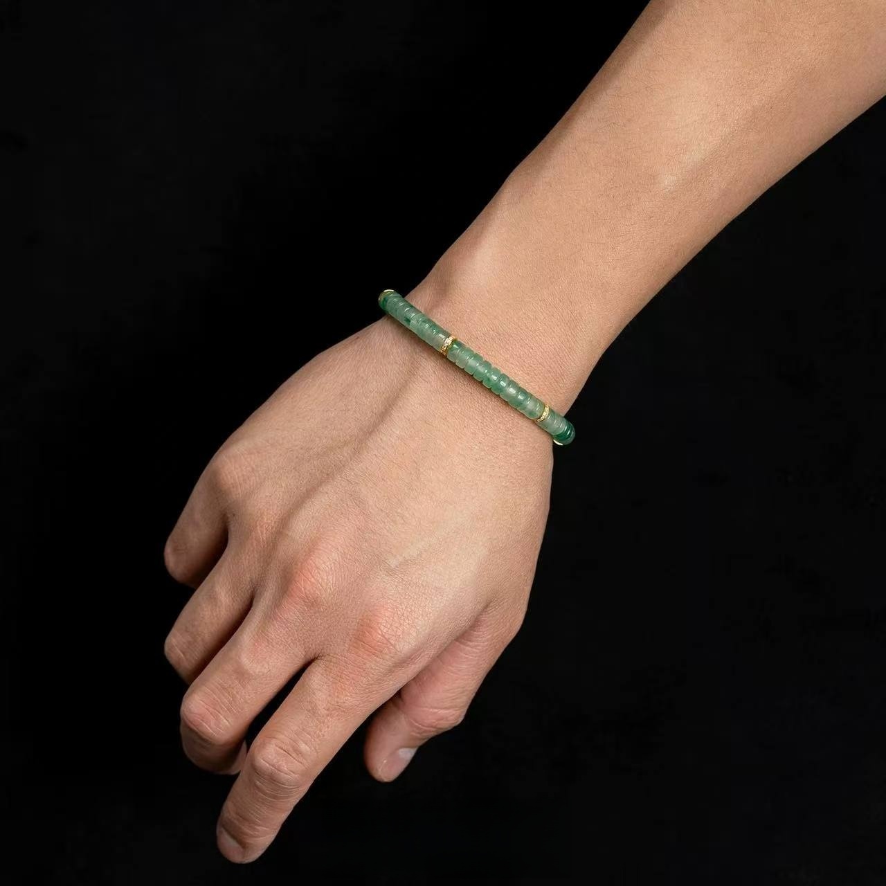 African Jade Bracelet - Icy Dream in Sunlit Green with Gold & Diamond Accents