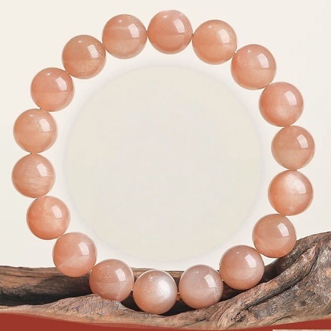 Golden Raw Sunstone Bracelet with Orange Moonstone & Goldstone Beads - Single Strand Yellow Gemstone Jewelry