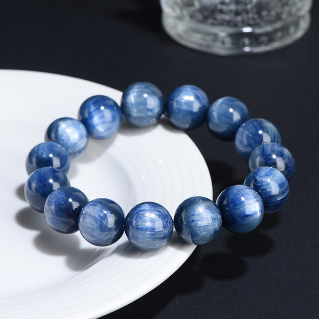 Align & Intuit: Natural Old Mine Kyanite Bead Bracelet with Cat's Eye