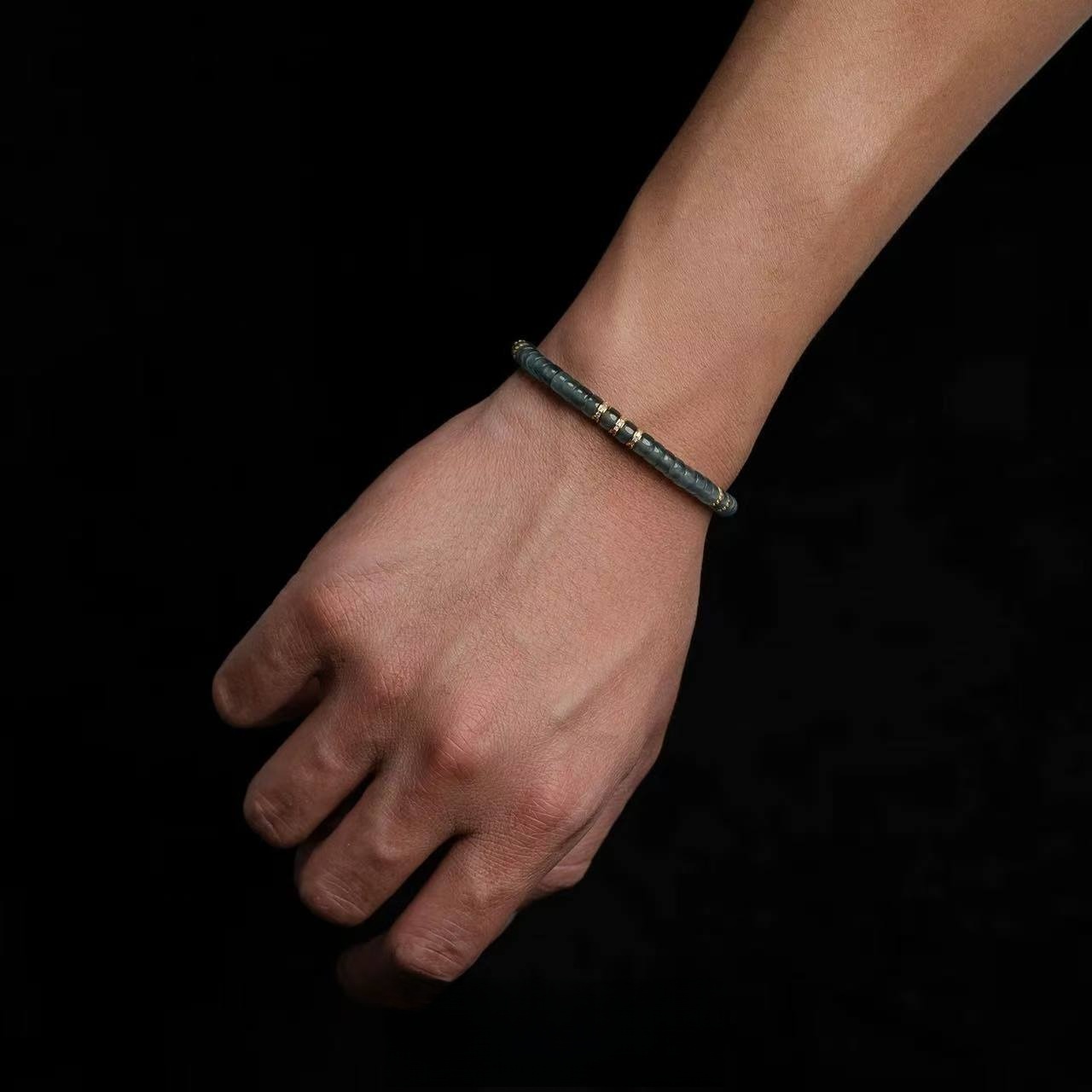 Gray Jadeite Bracelet | 5.5mm Mora Gray Beads with Gold Inlay for Serene Wisdom