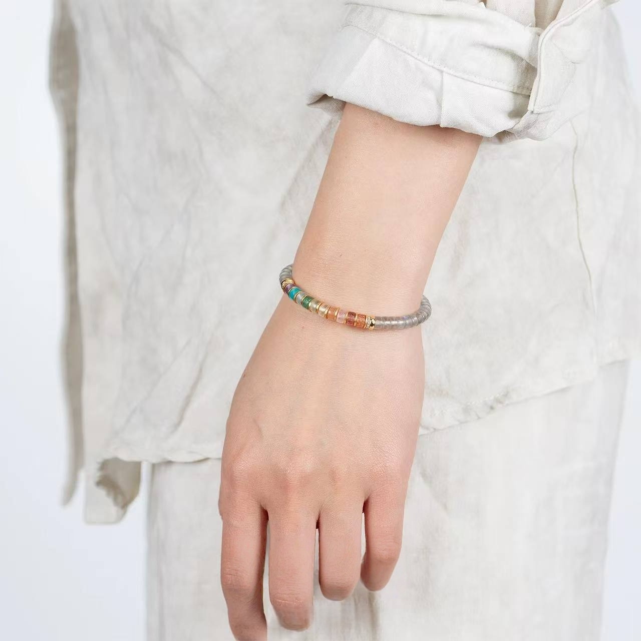 Iridescent Rainbow Labradorite Gold Plated Bracelet - Stone of Magic & Transformation