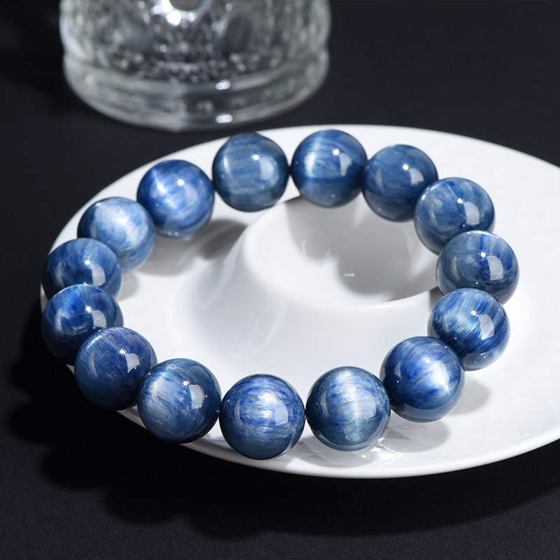 Align & Intuit: Natural Old Mine Kyanite Bead Bracelet with Cat's Eye