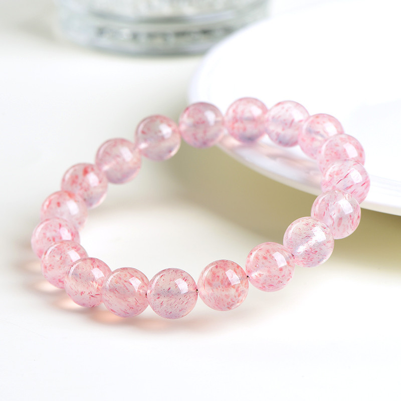 Natural White Body Petal Strawberry Quartz Bracelet - Stone of Cleansed Love & New Beginnings