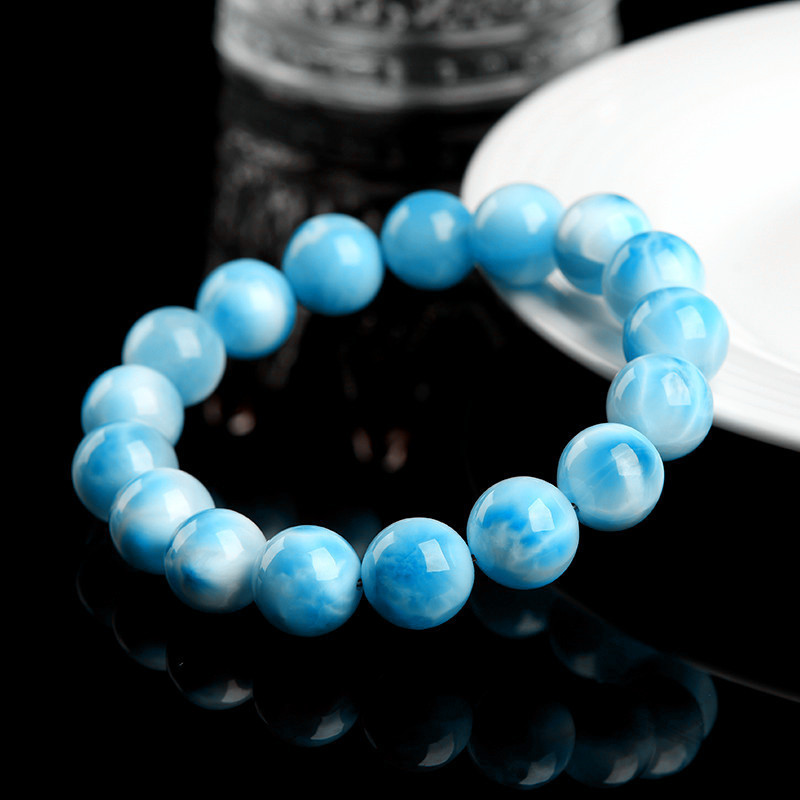 Natural 7A Larimar Bead Bracelet - Stone of Oceanic Calm & Peaceful Communication
