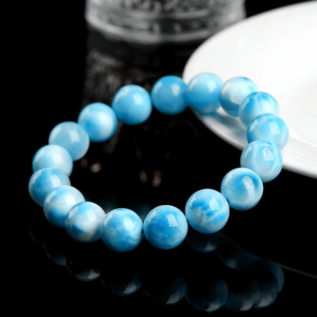 Natural 7A Larimar Bead Bracelet - Stone of Oceanic Calm & Peaceful Communication