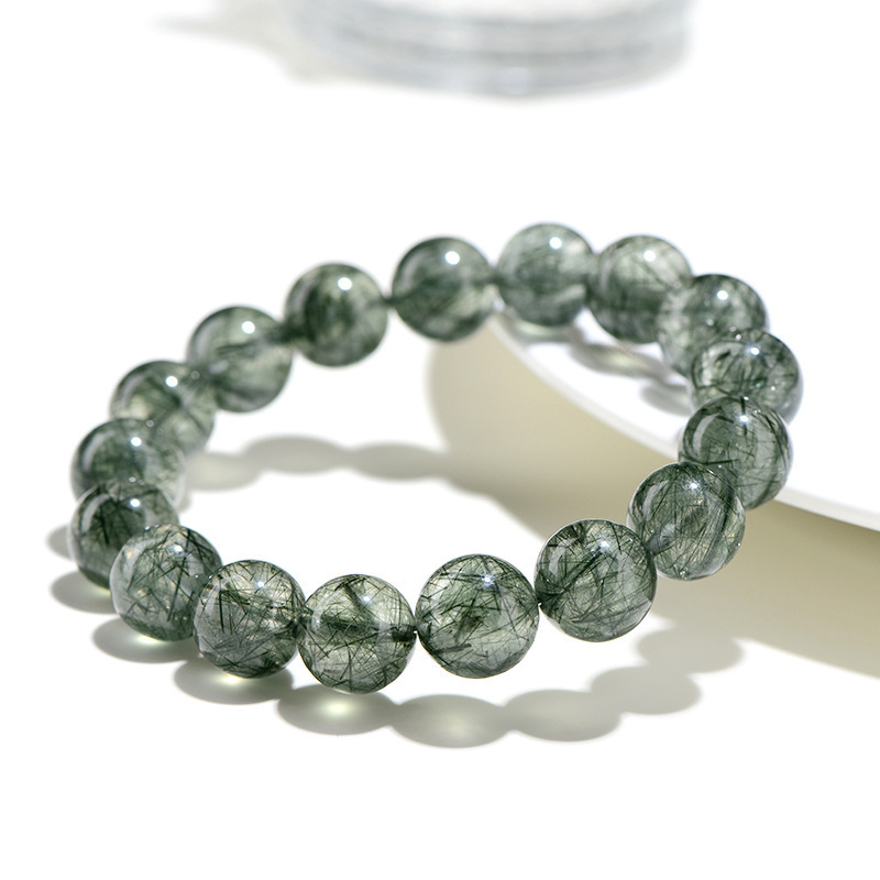Natural Cat's Eye Green Rutilated Quartz Bracelet - Stone of Wealth Flow & Bright Fortune